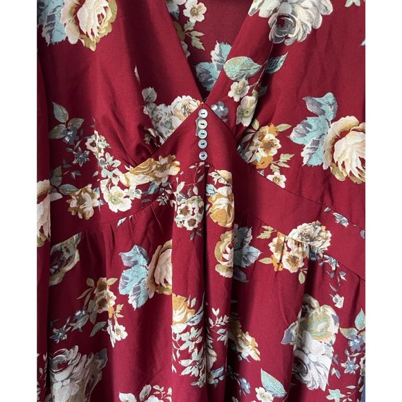 Suzanne Betro floral high low flowy dress 3/4 bell sleeve 4x red multi color - Picture 4 of 7